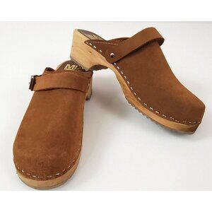 MIA Alma 1976 Size 36 Swedish Wooden Buckle Clogs Brown Suede Leather
